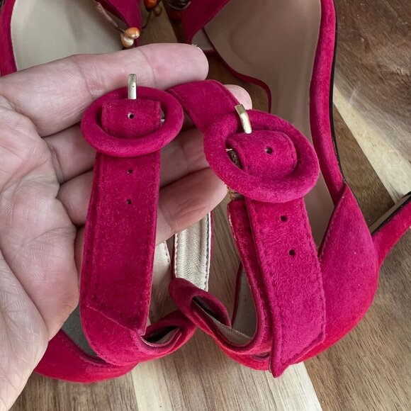 L.K. Bennett DORA Suede Open Toe Sandal Heel Shoes Size 36EU Pink Fuschia - Picture 7 of 11